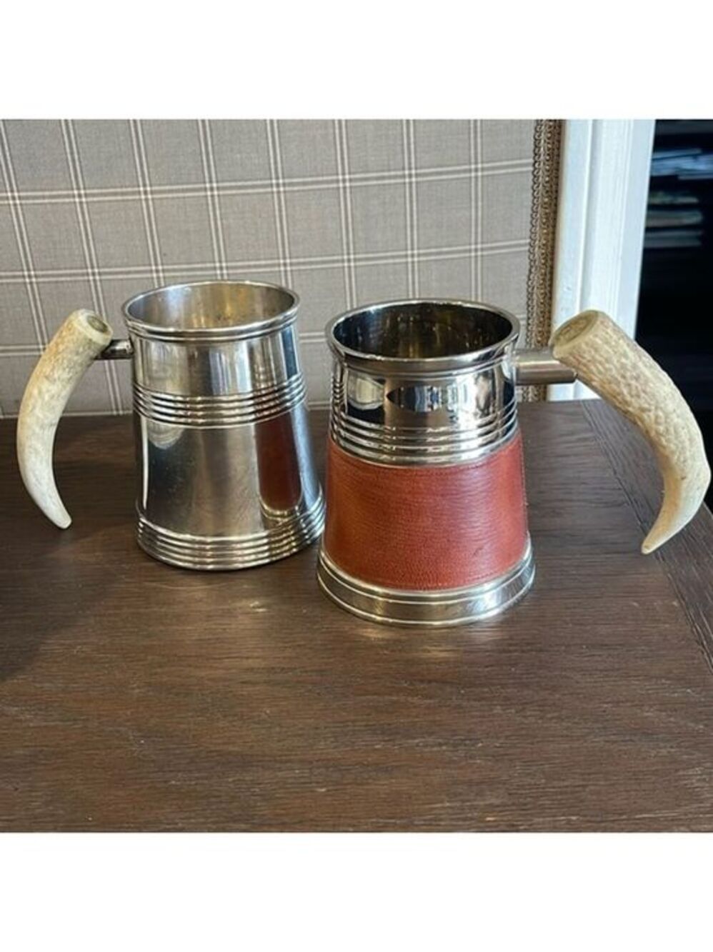 English Silverplated Stag horn mugs